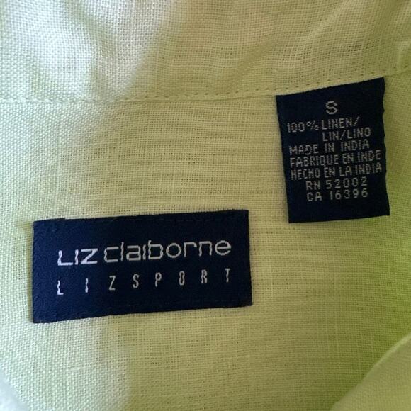 Vintage Liz Claiborne Sport Neon Green Linen Long Sleeve Button Up Shirt Small - Picture 3 of 3